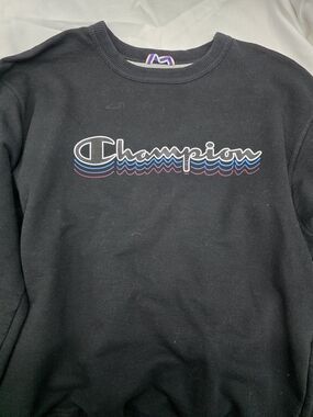 Champion Black Crewneck with Multicolor Script Logo